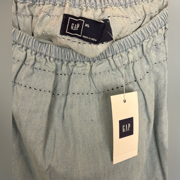 NEW GAP Off-Shoulder Pointelle Chambray Denim‎ 3/4 Sleeve top Sz XL 0563 - Picture 4 of 8
